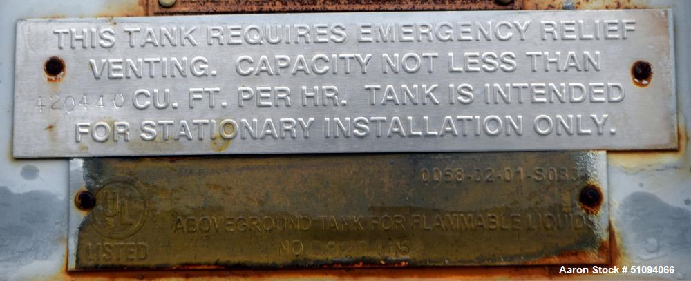 Usado- Squibb Tank Company Sobre el suelo Tanque de líquido inflamable, 15,000 galones, acero al carbono A36, vertical. Apro...