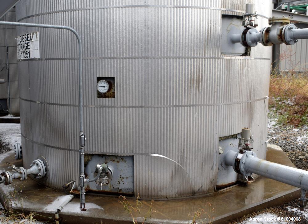 Used Squibb Tank Company Aboveground Flammable Liquid Tank, 29,600 Gallon, A36 Carbon Steel, Vertical. Approximate 143" diameter x 420" straight side, cone top, flat bottom. Design temperature to 350...