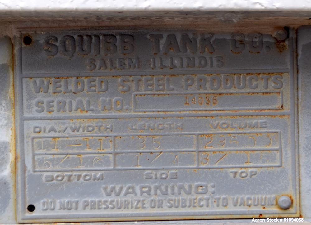 Used Squibb Tank Company Aboveground Flammable Liquid Tank, 29,600 Gallon, A36 Carbon Steel, Vertical. Approximate 143" diameter x 420" straight side, cone top, flat bottom. Design temperature to 350...