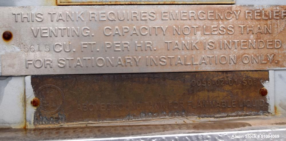 Used- Squibb Tank Company Aboveground Flammable Liquid Tank, 29,600 Gallon, A36 Carbon Steel, Vertical. Approximate 143" dia...