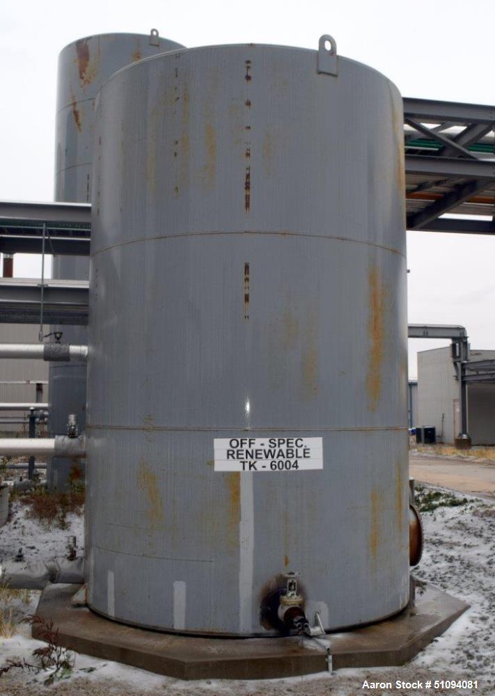 Used Squibb Tank Company Above-ground Flammable Liquid Tank, 15,000 Gallon, A36 Carbon Steel, Vertical. Approximate 143" diameter x 216" straight side, cone top, flat bottom. Openings top 4", 18" man...