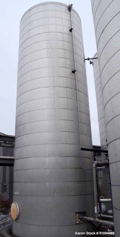 Used Tank, Approximate 29,000 Gallon, Carbon Steel, Vertical. Approximate 144" diameter x 420" straight side, cone top, flat bottom. Side man way and side outlet. No manufacturers tag visible.  ** Th...