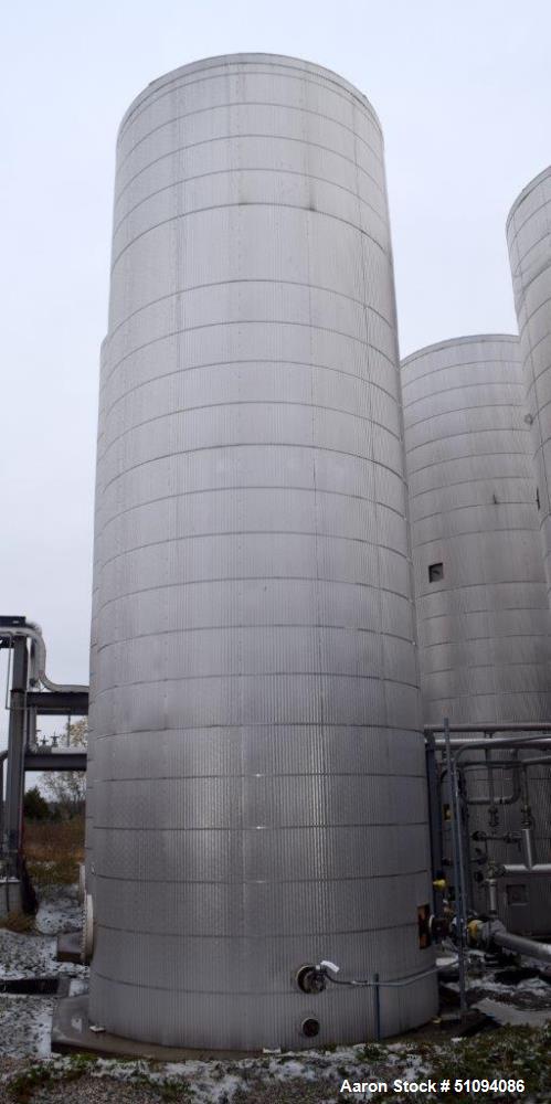 Used Tank, Approximate 29,000 Gallon, Carbon Steel, Vertical. Approximate 144" diameter x 420" straight side, cone top, flat bottom. Side man way and side outlet. No manufacturers tag visible. ** Thi...