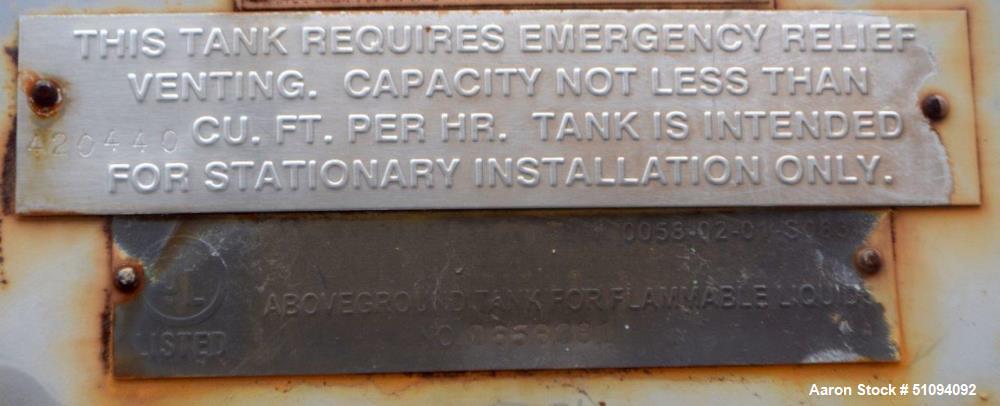 Used- Squibb Tank Company Above-ground Flammable Liquid Tank