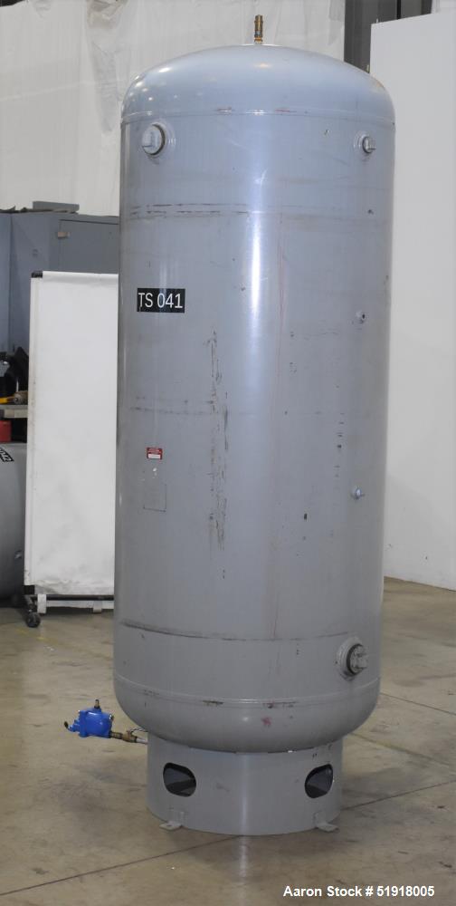 Used Penway Inc Air Receiver, Approximate 300 Gallon, Vertical, Carbon Steel. Approximate 36" diameter x 72" straight side, dished top and bottom. Internal rated 150 psi @ -20 to 450 degrees F. Natio...