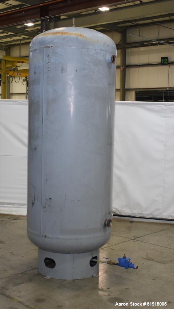 Used Penway Inc Air Receiver, Approximate 300 Gallon, Vertical, Carbon Steel. Approximate 36" diameter x 72" straight side, dished top and bottom. Internal rated 150 psi @ -20 to 450 degrees F. Natio...