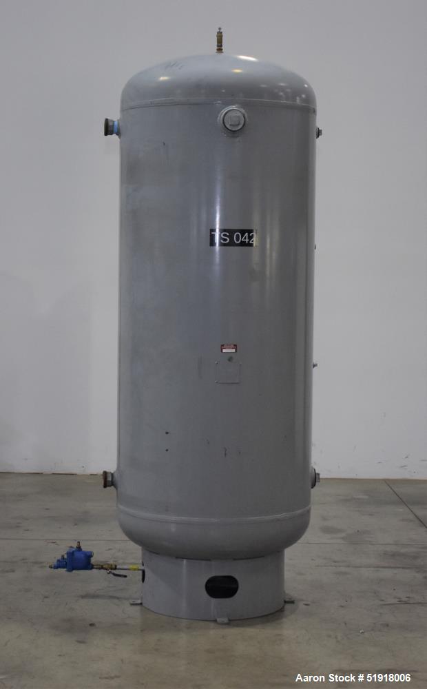 Used Penway Air Receiver, Approximate 300 Gallon, Vertical, Carbon Steel. Approximate 36" diameter x 72" straight side, dished top and bottom. Internal rated 150 psi @ -20 to 450 degrees F. National ...