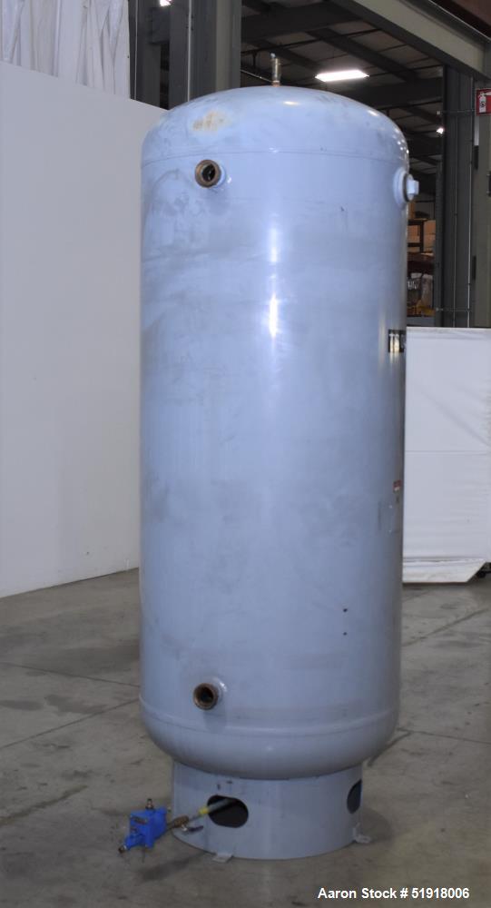 Used- Penway Air Receiver, Approximate 300 Gallon, Vertical, Carbon Steel. Approximate 36" diameter x 72" straight side, dis...