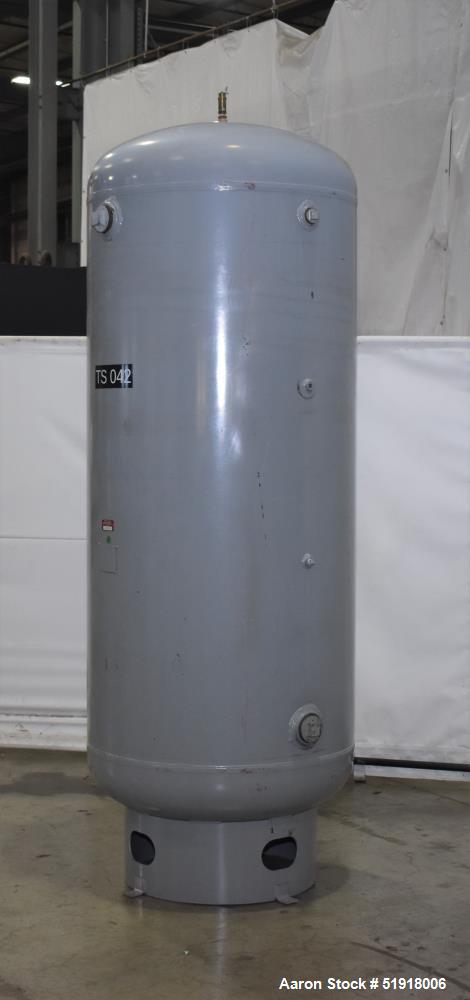 Used- Penway Air Receiver, Approximate 300 Gallon, Vertical, Carbon Steel. Approximate 36" diameter x 72" straight side, dis...