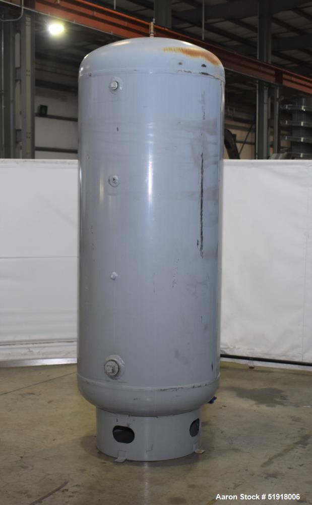 Used- Penway Air Receiver, Approximate 300 Gallon, Vertical, Carbon Steel. Approximate 36" diameter x 72" straight side, dis...