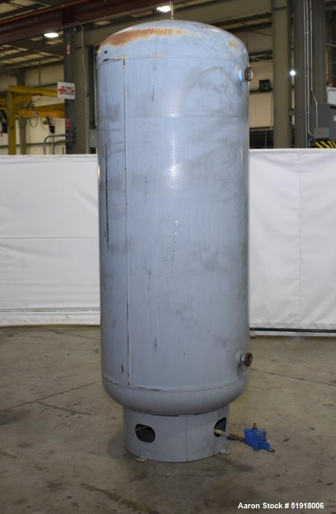 Used- Penway Air Receiver, Approximate 300 Gallon, Vertical, Carbon Steel. Approximate 36" diameter x 72" straight side, dis...