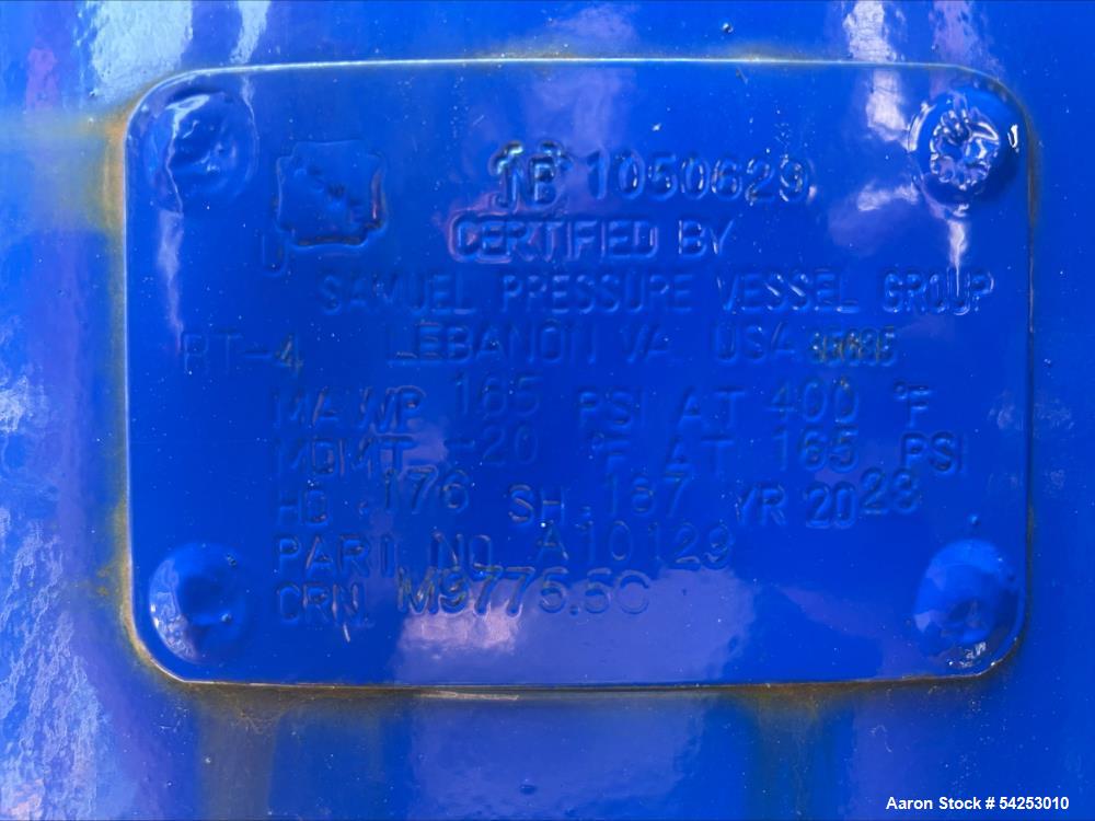 Used Vertical Air Receiver Tank.,  ASME-coded pressure vessel fabricated by Samuel Pressure Vessel Group, constructed of carbon steel with a high-build exterior blue coating for corrosion protection....