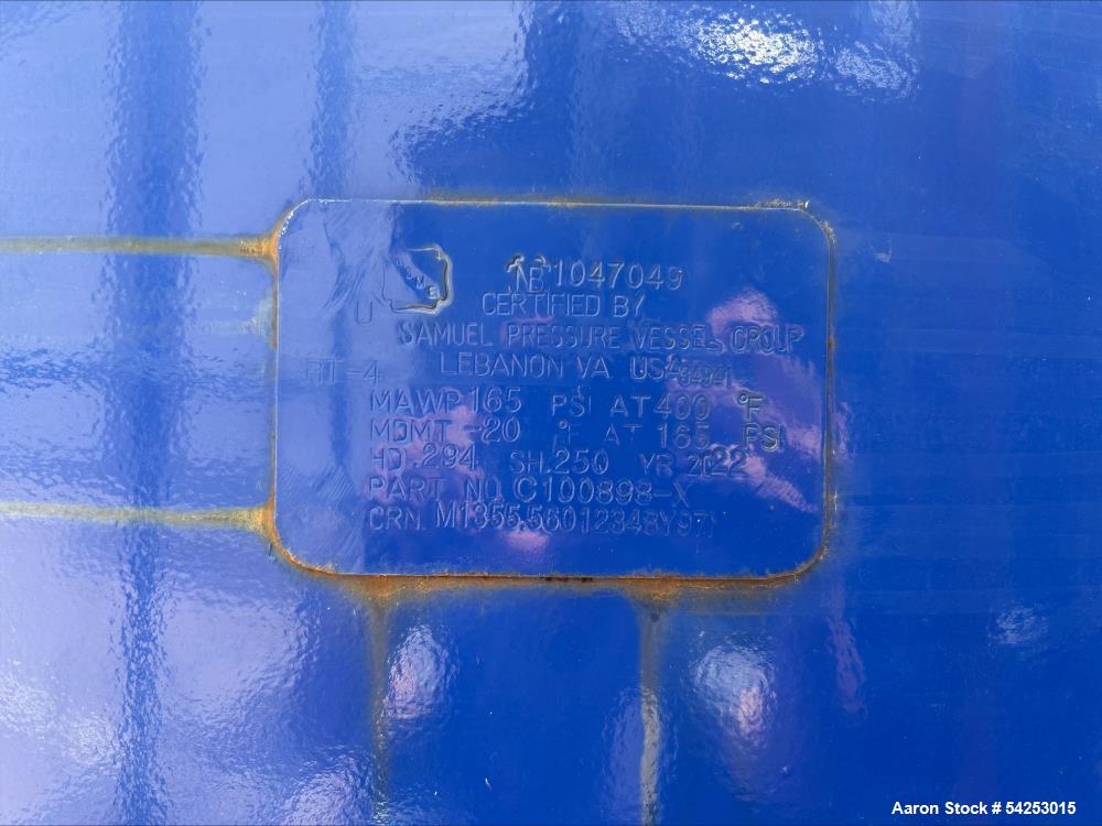Used Vertical Air Receiver Tank.   ASME-coded pressure vessel manufactured by Samuel Pressure Vessel Group, designed for a MAWP of 165 PSI at 400F with a minimum design metal temperature of 20F at 16...