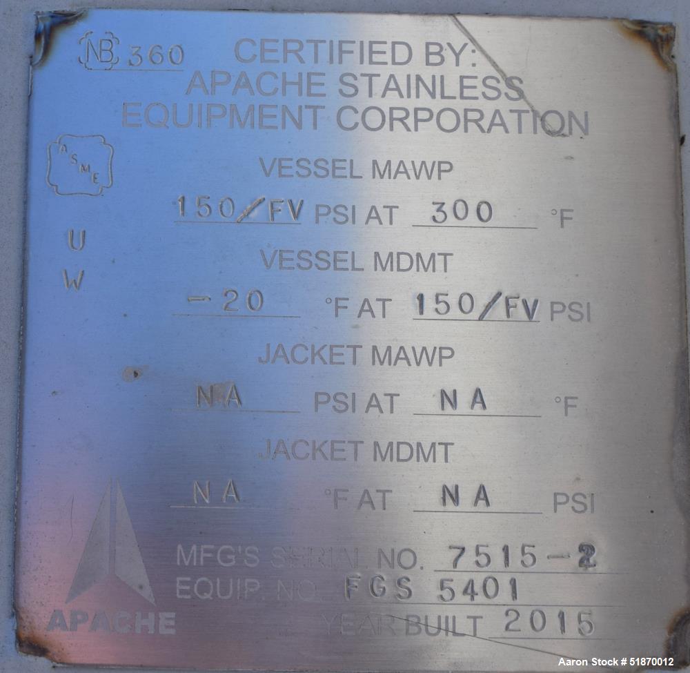 Unused- Apache Pressure Tank, 193 Gallon, Carbon Steel, Vertical. 23.375" Diameter x 93" straight side, 2:1 elliptical heads...