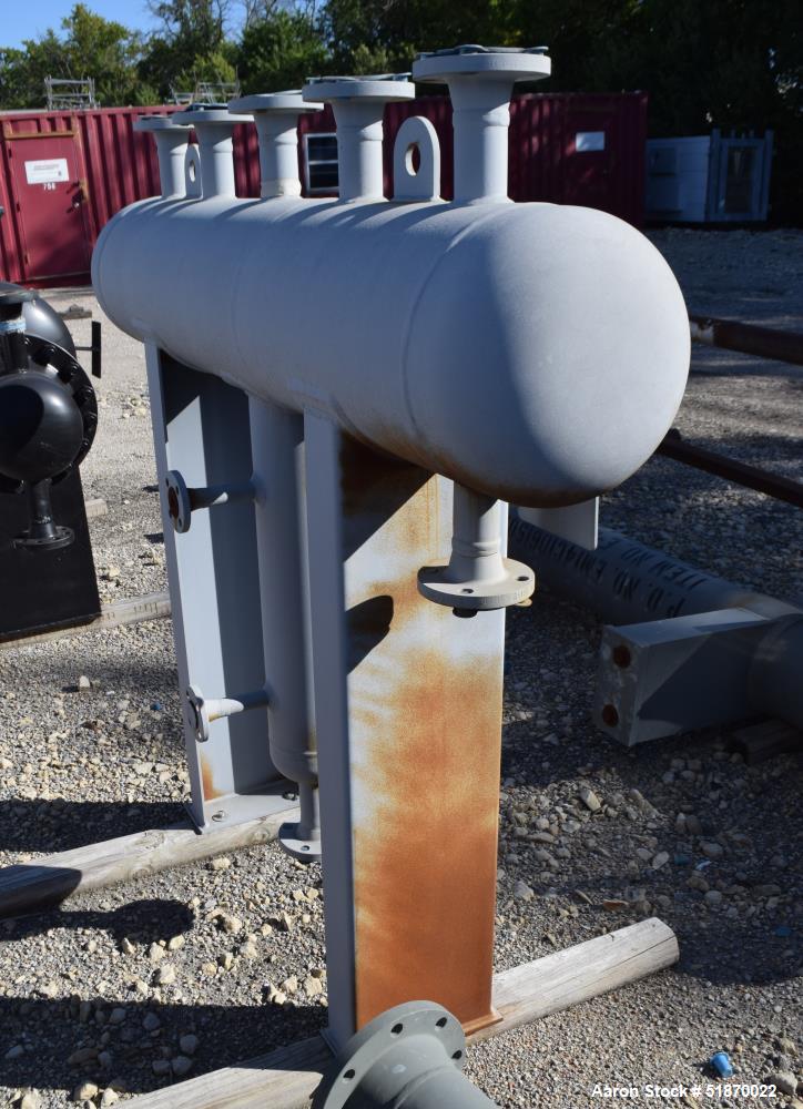 Unused- Apache Pressure Tank, 35 Gallon, Carbon Steel, Horizontal. 12" Diameter x 54" straight side, 2:1 elliptical heads. Internal rated 150 psi at -20 to 450 degrees F. Openings shell top (5) 2", b...