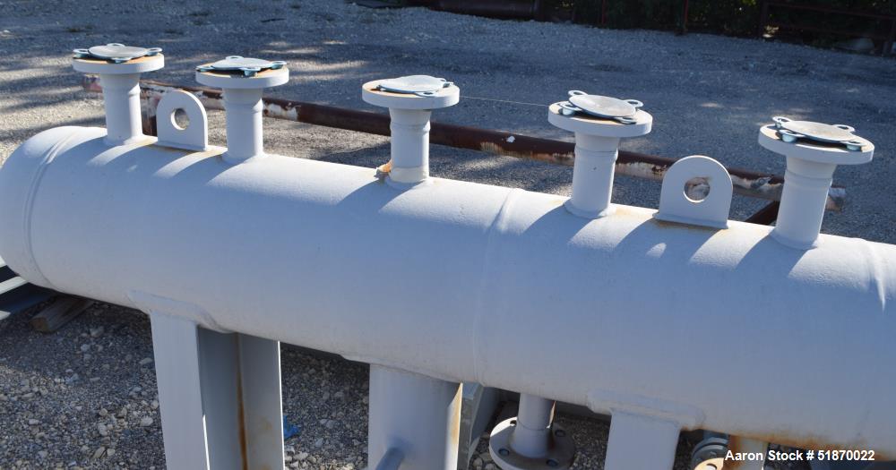 Unused- Apache Pressure Tank, 35 Gallon, Carbon Steel, Horizontal. 12" Diameter x 54" straight side, 2:1 elliptical heads. Internal rated 150 psi at -20 to 450 degrees F. Openings shell top (5) 2", b...