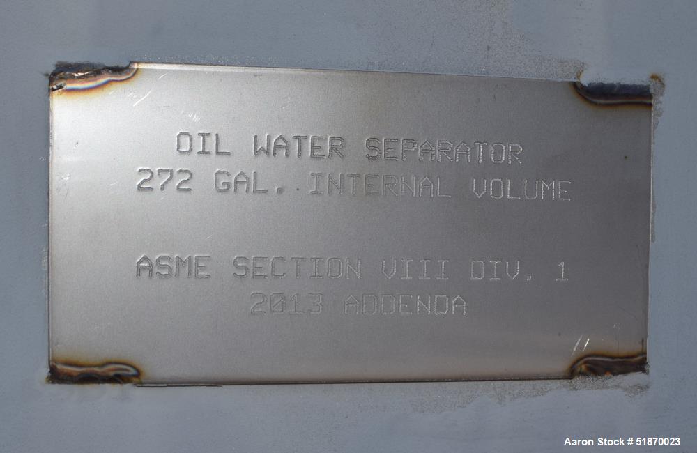 Unused- Apache Pressure Tank, 272 Gallon, Carbon Steel, Horizontal. 29.625" Diameter x 78" straight side, 2:1 elliptical heads. Internal rated 15 psi at -20 to 200 degrees F. Openings shell top 1", 2...
