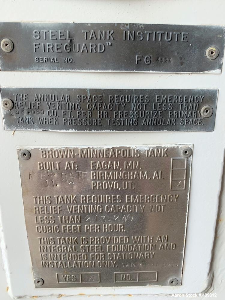 Used STI Fireguard / Brown-Minneapolis Diesel Fuel Tank, 2,000 Gallon, Horizontal. Double Wall. Includes pump.