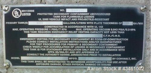 Used ConVault Fuel Tank, 8,000 Gallon Above Ground Storage Tank. UL-2085. OAD 23' 1-1/2" length x 8'1/2" wide x 8'9-3/4" high.