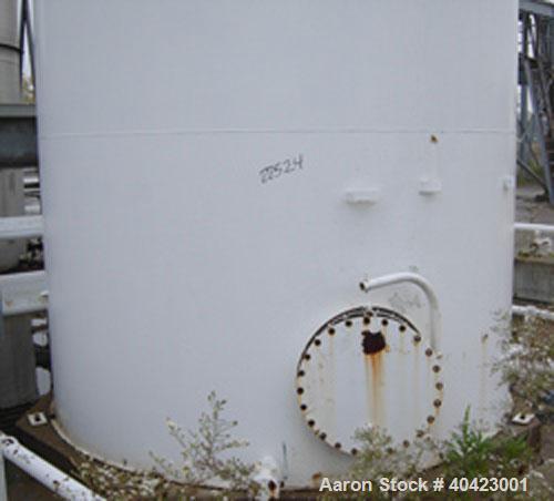 Used Clawson Tank, 18,000 gallon, carbon steel. Approximately 10' diameter x 30' straight side. Flat top and bottom. 24" side bottom manway.