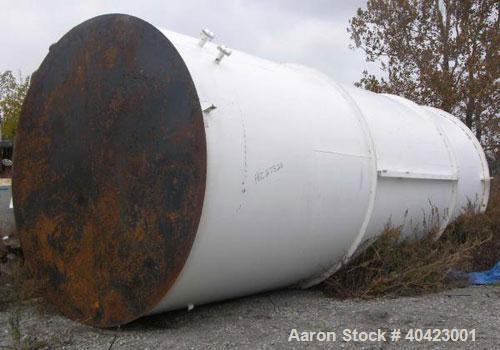 Used Clawson Tank, 18,000 gallon, carbon steel. Approximately 10' diameter x 30' straight side. Flat top and bottom. 24" side bottom manway.