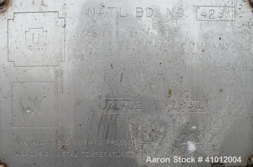 Used Clawson Pressure Tank, 13,504 gallon, SA-516-070 carbon steel, horizontal. 125-1/2" diameter x 222" straight side, dished heads. Internal rated 20 psi at 100 deg F, and -20 deg F at 20 psi. Open...