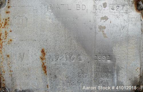Used Clawson Pressure Tank, 13,504 gallons, SA-516-070 carbon steel, horizontal. 125-1/2" diameter x 222" straight side, dished heads. Internal rated 20 psi at 100 deg F, and -20 deg F at 20 psi. Ope...