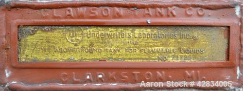 Used Clawson Tank Company Aboveground Flammable Liquid Storage Tank, 11,500 Gallon, Carbon Steel. 126’’ Diameter x 216’’ straight side, coned top, flat bottom. UL rated, UL# 717257. Openings top 2-1/...