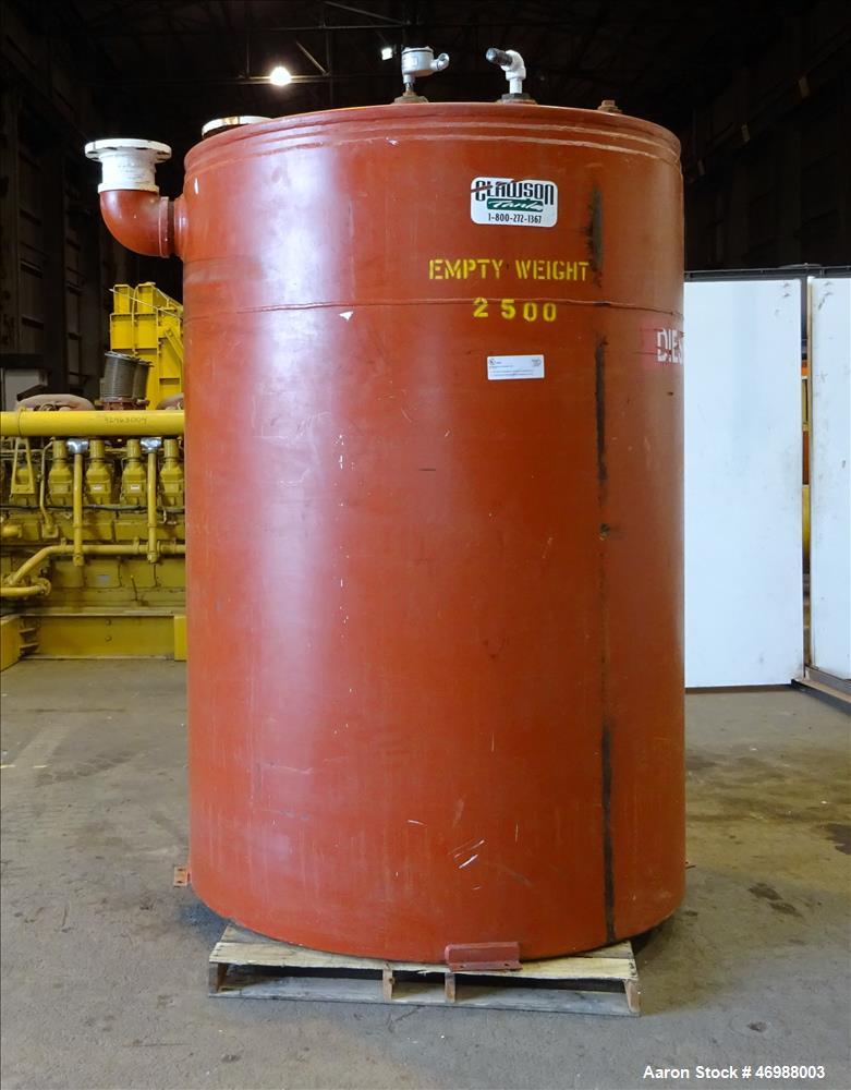 Used Clawson UL Listed Above Ground Diesel Fuel Tank, Approximate 1000 Gallons, Carbon Steel, Vertical. Approximate 60" diameter x 92" straight side, flat top and bottom. Openings top: 3.5", (6) 4", ...