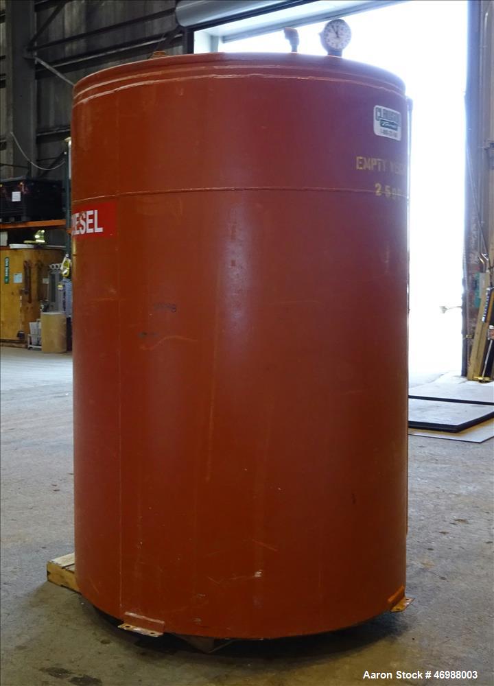 Used Clawson UL Listed Above Ground Diesel Fuel Tank, Approximate 1000 Gallons, Carbon Steel, Vertical. Approximate 60" diameter x 92" straight side, flat top and bottom. Openings top: 3.5", (6) 4", ...