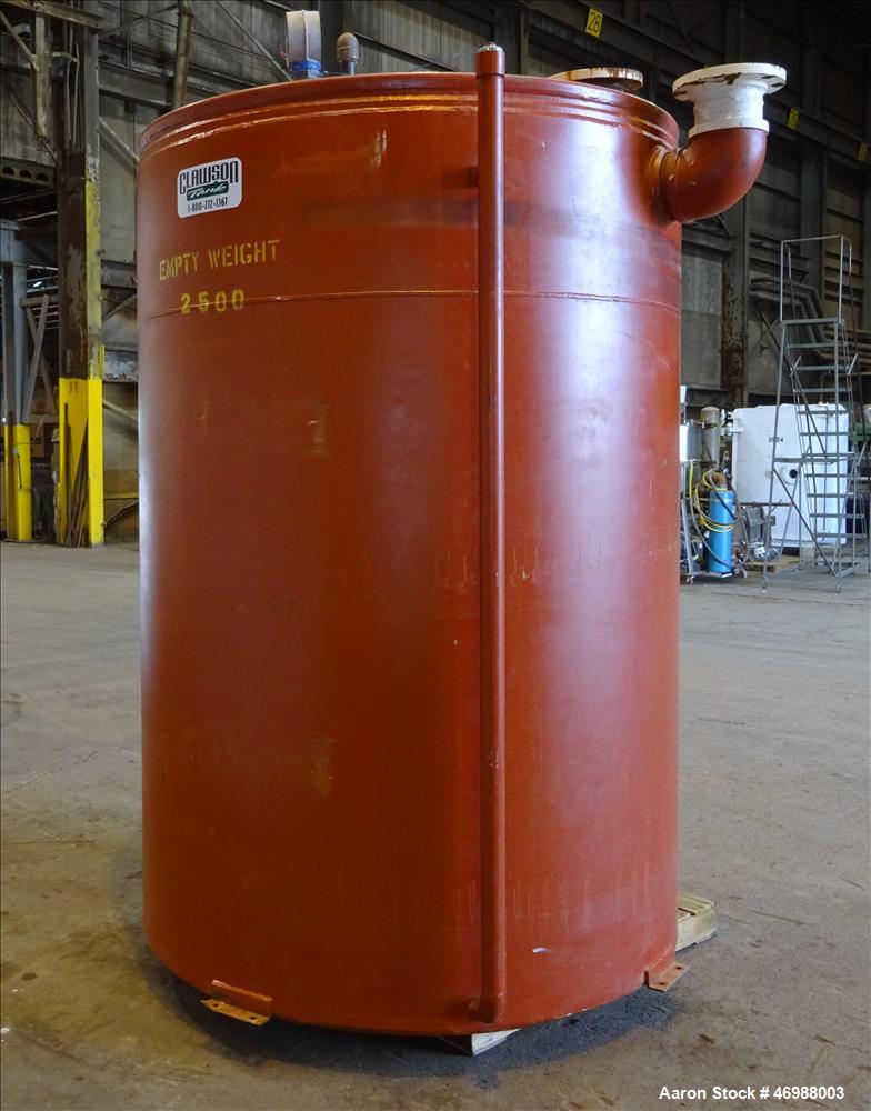 Used Clawson UL Listed Above Ground Diesel Fuel Tank, Approximate 1000 Gallons, Carbon Steel, Vertical. Approximate 60" diameter x 92" straight side, flat top and bottom. Openings top: 3.5", (6) 4", ...