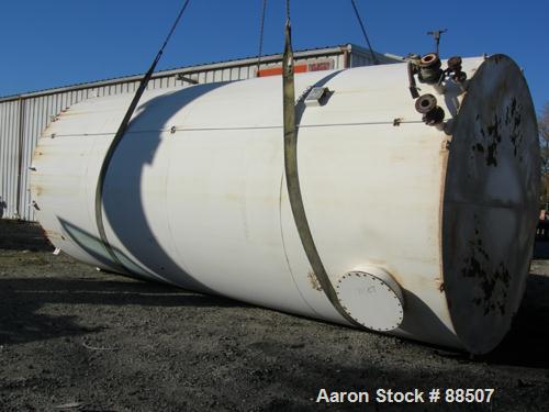 USED: Clawson tank, 15,000 gallon, carbon steel, vertical. 10'6" diameter x 24' straight side. Cone top, flat bottom. Internal rated atmos at 70 deg F. Openings: top 2-1/2", (2) 3", (3) 4", 20"; side...