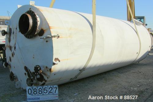 USED: Clawson tank, 9,000 gallon, carbon steel. Approximately 8' diameter x 24' straight side. Slight coned top, flat bottom. Internal rated atmos at 70 deg F. Openings: top 2", (2) 3", (3) 4", 20"; ...
