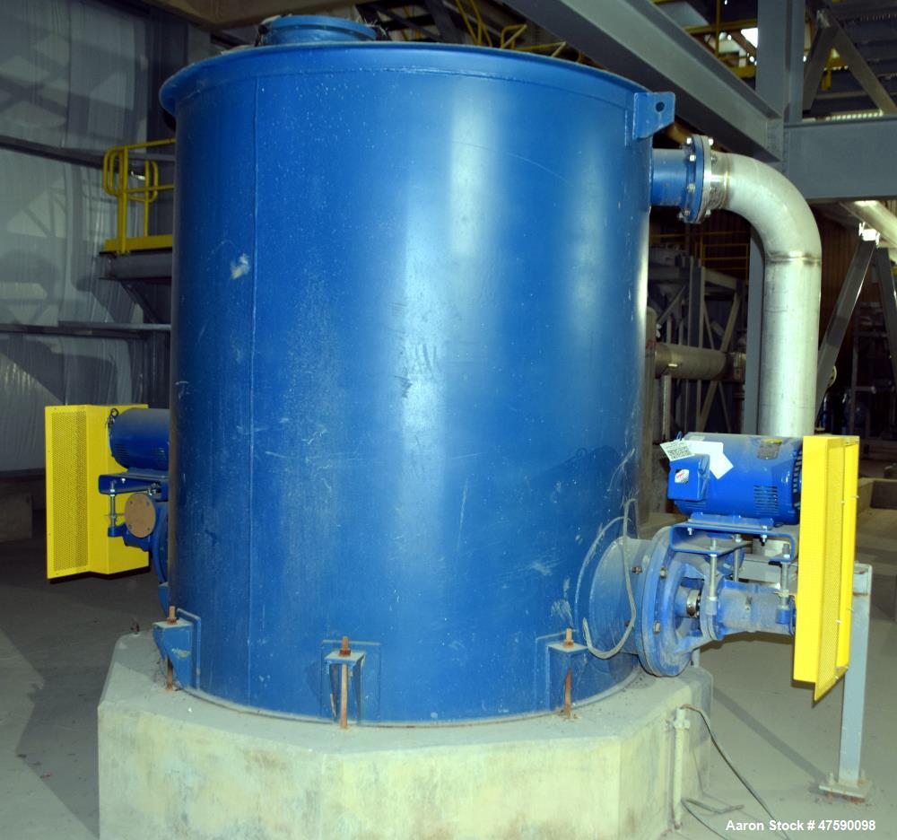 Unused- Delkor Filtrate Tank, Approximate 1300 Gallon, Carbon Steel, Vertical. Approximate 72" diameter x 76" straight side, flat top & bottom. Includes (2) Carver pumps, type KF55-0H 3X9 3/4-316, 31...