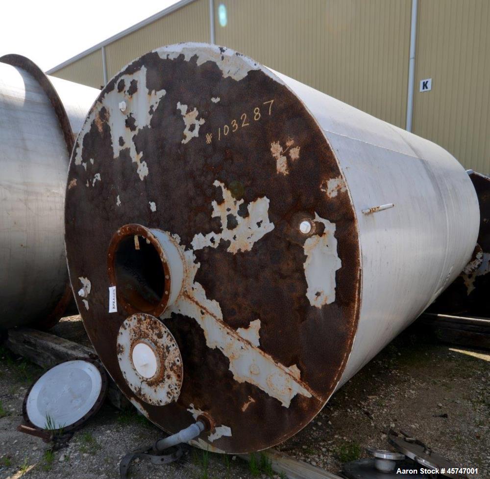 Used Dunn Industries Ultra Tank, 5000 Gallon, Carbon Steel, Vertical. Approximate 96" diameter x 160" straight side, slight coned top, flat bottom. Openings top 18" man way with cover, (3) 2-1/2" thr...