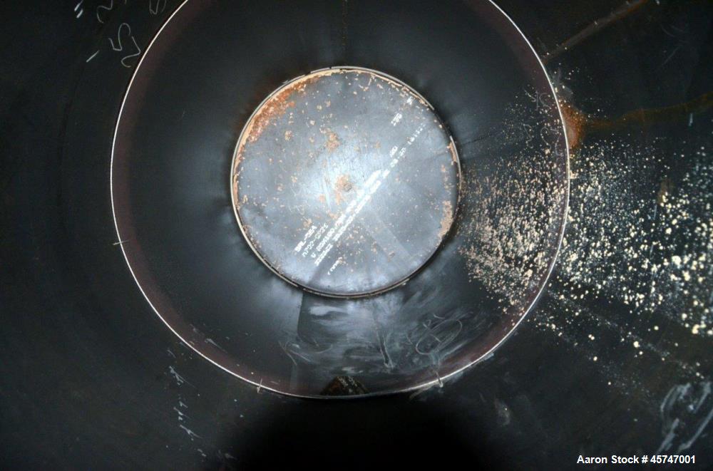 Used Dunn Industries Ultra Tank, 5000 Gallon, Carbon Steel, Vertical. Approximate 96" diameter x 160" straight side, slight coned top, flat bottom. Openings top 18" man way with cover, (3) 2-1/2" thr...
