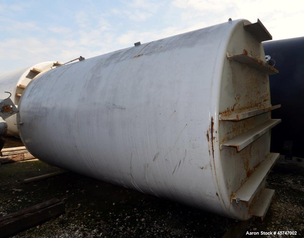 Used Dunn Industries Ultra Tank, 5000 Gallon, Carbon Steel, Vertical. Approximate 96" diameter x 160" straight side, slight coned top, flat bottom. Openings top 18" man way with cover, (3) 2-1/2" thr...