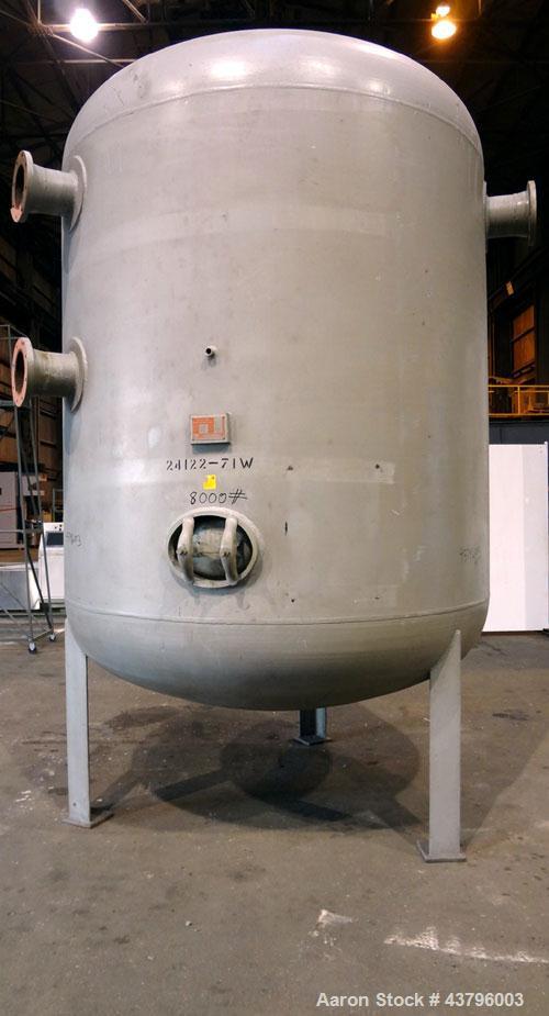 Used Fuller Company Pressure Tank, 3500 Gallon, Carbon Steel. Approximately 96” diameter x 96” straight side, elliptical top and bottom. Internal rated 150 psi at 500 degrees F. Openings: side (3) 8”...