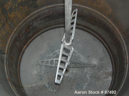 USED: Graco Mix Tank 125 gallons, carbon steel, vertical. 30" diameter x 40" straight side. Flat bolt on top with 1/3 hinged cover, dish bottom. Top mounted agitator, 1" diameter shaft with (2) 2 win...