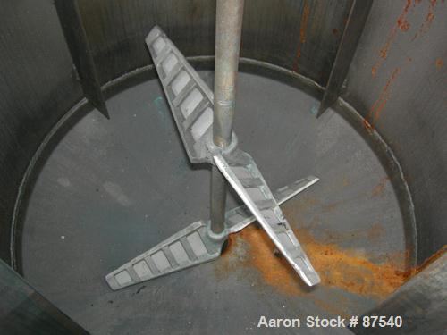 USED: Graco Mix Tank, 100 gallon, carbon steel, vertical. 30" diameter x 33" straight side. Flat bolt on top with 1/3 hinged cover, dish bottom. Top mounted agitator, 1" diameter shaft with (2) 2 win...