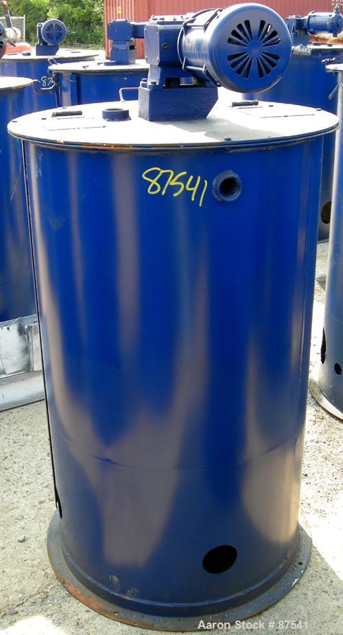 USED: Graco Mix Tank, 100 gallon, carbon steel, vertical. 30" diameter x 33" straight side. Flat bolt on top with 1/3 hinged cover, dish bottom. Top mounted agitator, 1" diameter shaft with (2) 2 win...
