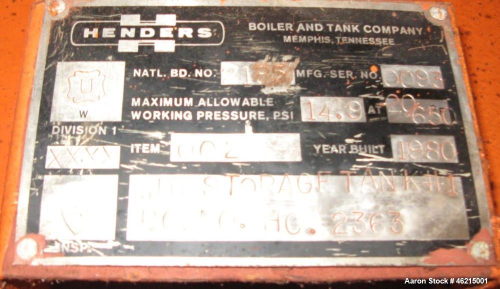 Used Henders Boiler & Tank Company Pressure Tank