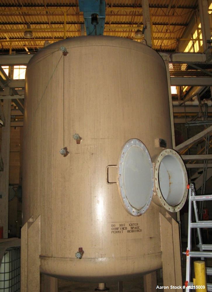 Used Henders Boiler & Tank Company Pressure Tank, 2292 Gallons, Carbon Steel, Vertical. Approximately 84" diameter x 99" straight side, ASME flanged and dished top and bottom head. Internal lined wit...