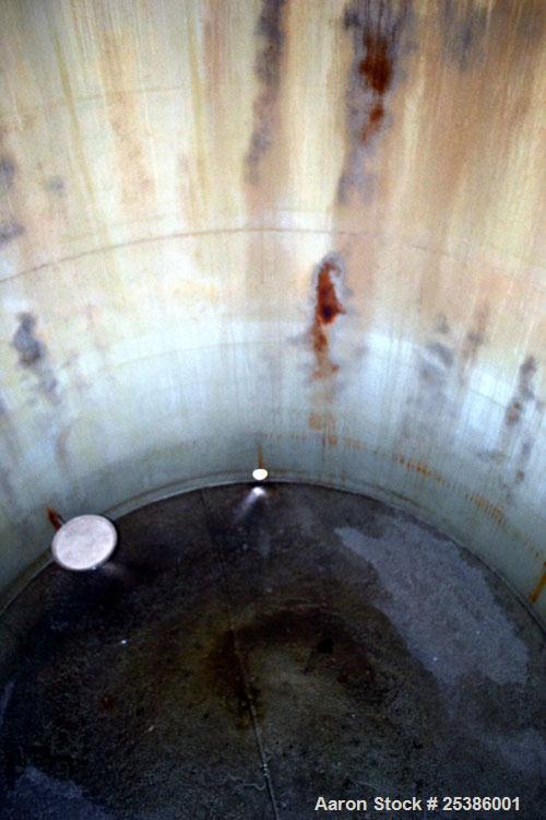 Used Highland Tank, 7800 Gallon, Carbon Steel, Vertical. 132" Diameter x 132" straight side, coned top, flat bottom. Openings top (2) approximate 4-1/4" NPT, 23-1/2" man way with cover, side approxim...