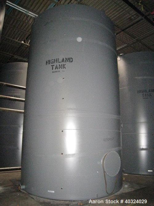 Unused- Highland Tank, 16,920 Gallon, Carbon Steel, Vertical. Approximately 12' diameter x 20' straight side, slight coned top, flat bottom. U.L. 142 labeled for above ground flammable storage. Openi...