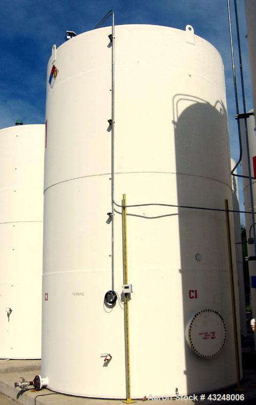 Used Highland Tank, 16,920 Gallon, Carbon Steel, Vertical. Approximately 12' diameter x 20' straight side, slight coned top, flat bottom. U.L. 142 labeled for above ground flammable storage. Openings...