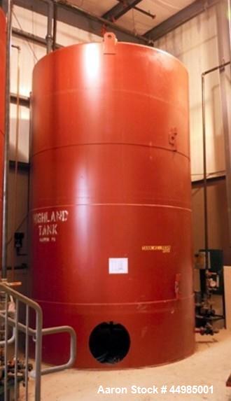Used Highland Tank 8000 Gallon Vertical Carbon Steel Single Wall Storage Tank. Flat top and cone bottom heads, shell 1/4".  10' 2" Diameter X 17' high overall. Mounted on steel skirt 2' 6" support.  ...