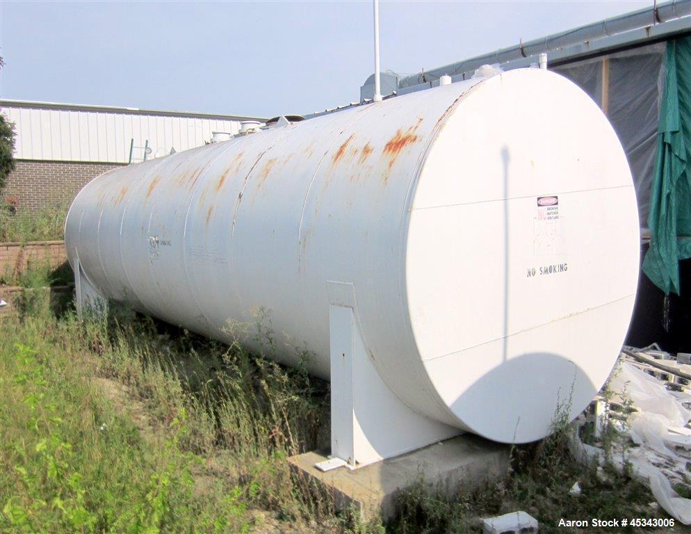 Used International Production Specialists Tank, Approximately 30,000 Gallons. Double wall, carbon steel, horizontal, flat heads.  12' Diameter x 490" straight side.  Various top openings.  Mounted on...