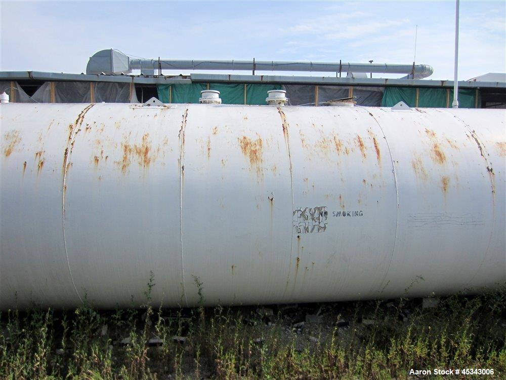 Used International Production Specialists Tank, Approximately 30,000 Gallons. Double wall, carbon steel, horizontal, flat heads.  12' Diameter x 490" straight side.  Various top openings.  Mounted on...