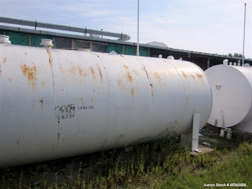 Used International Production Specialists Tank, Approximately 30,000 Gallons. Double wall, carbon steel, horizontal, flat heads.  12' Diameter x 490" straight side.  Various top openings.  Mounted on...